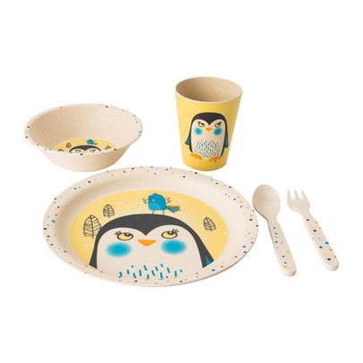 Kindereetset bamboe – pinguïn – 5-delig