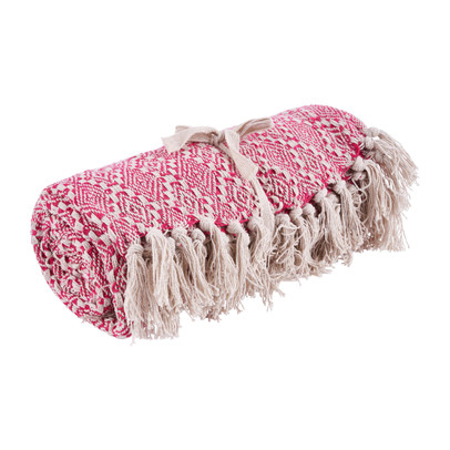 Plaid met franjes – roze/wit – 130×160 cm