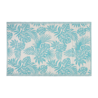 Buitenkleed leaves – blauw/wit – 120×180 cm