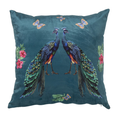 Sierkussen pauw/vlinders – donkerblauw – 45×45 cm