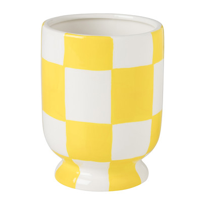 Bloempot geblokt – geel – ø10.5×14 cm