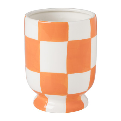 Bloempot geblokt – oranje – ø10.5×14 cm