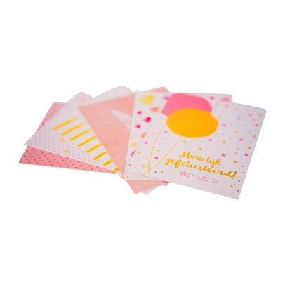 Wenskaarten gefeliciteerd – goudprint – set van 6