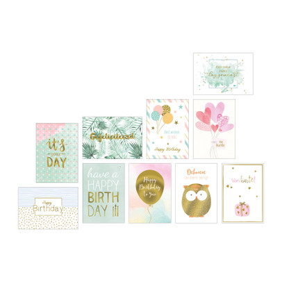 Wenskaarten gefeliciteerd – goudprint – set van 10