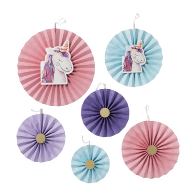 Waaiers unicorn – mulitkleur – 6 stuks