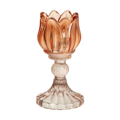 Waxinelichthouder tulp – roze/oranje – ø7.8×14.9 cm