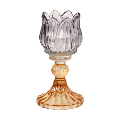 Waxinelichthouder tulp – paars/oranje – ø7.8×14.9 cm