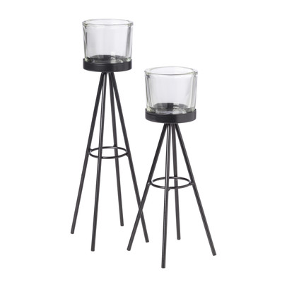 Waxinelichthouders met pootjes – zwart – set van 2