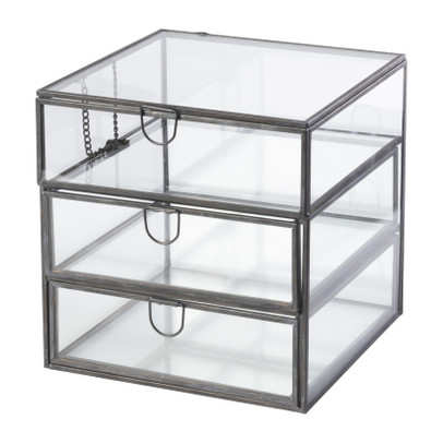 Zwarte box met lades – vierkant – 15,8×15,8×15,8 cm