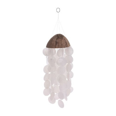 Windgong kokosnoot met schelpen – wit/bruin – 15x15x8 cm