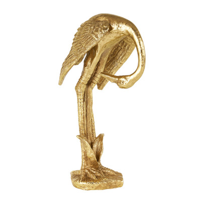 Kraanvogel beeld buigend – goud – 13,5x9x23,5 cm