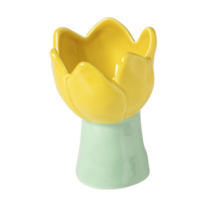 Waxinelichthouder tulp S – geel/groen – ø8×12 cm