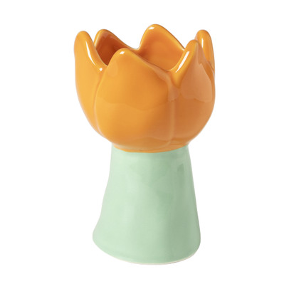 Waxinelichthouder tulp M – oranje/groen – ø8×13.5 cm