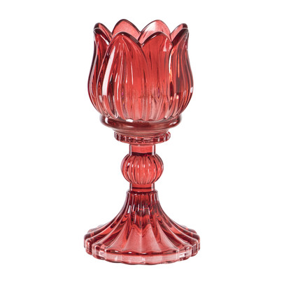 Waxinelichthouder tulp – bordeauxrood – ø7.8×14 cm