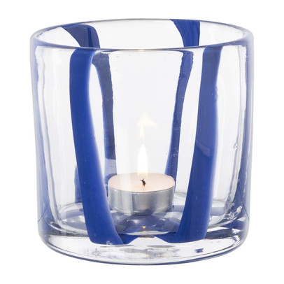 Waxinelichthouder streep – blauw – ø10×10 cm