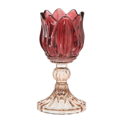 Waxinelichthouder tulp – rood/roze – ø7.8×14 cm