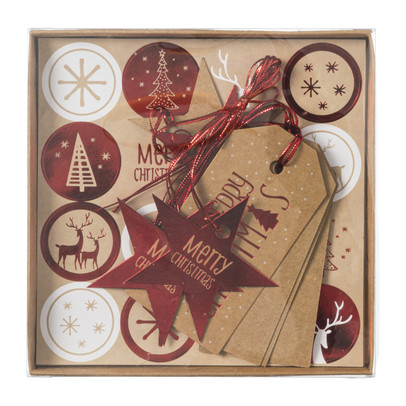 Tag en stickerset kerst – rood/bruin