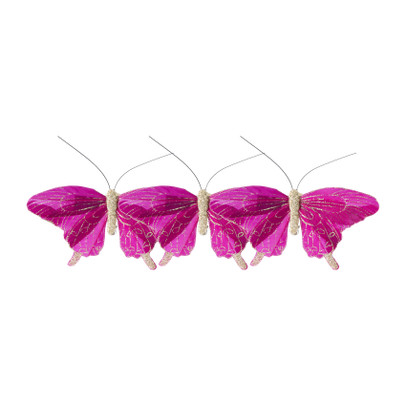 vlinder op clip – roze – 14 cm