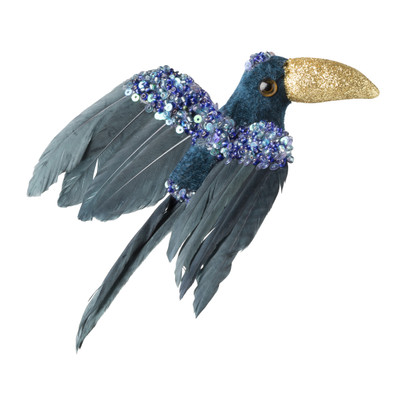 Toekan op clip – blauw – 14 cm