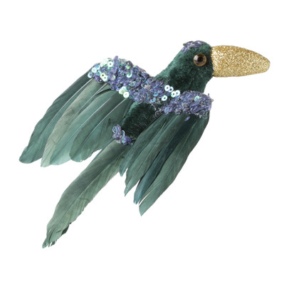 Toekan op clip – groen – 14 cm