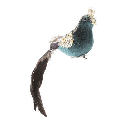 Vogel met kroon op clip – blauw/groen