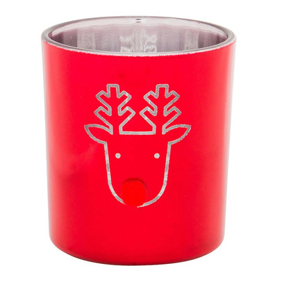 Theelichthouder – rood rendier – 7×8 cm