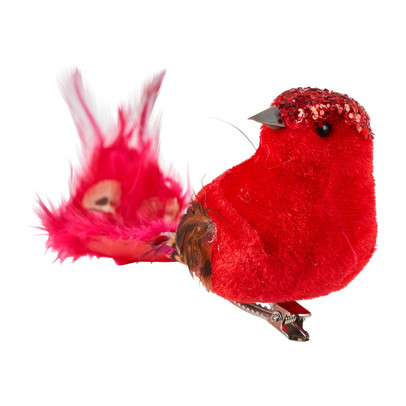 Vogel op clip – rood – 20 cm