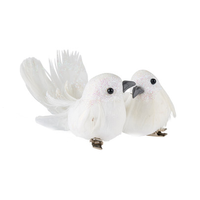 Vogel op clip – wit – 2 stuks – 14 cm