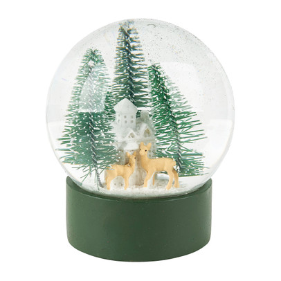 Sneeuwbol met reindier, huis & bomen – ø10 cm