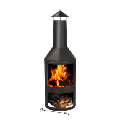 Vuurkorf/BBQ toren metaal – zwart – 72x20x74 cm