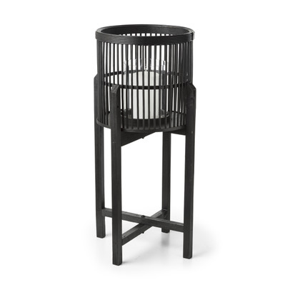 Bamboe lantaarn op voetjes – zwart – 30×60 cm