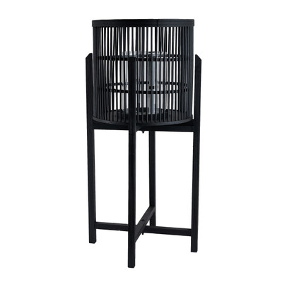 Bamboe lantaarn op voetjes – zwart – 36×73 cm