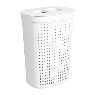 Wasmand ovaal – 2 vakken – wit – 61 liter