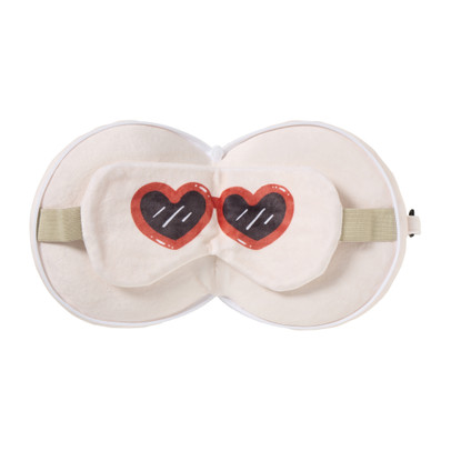 2-in-1 reiskussen  teckel met oogmasker – beige