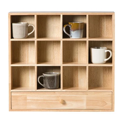 Wandkastje voor mokken met lade – bruin – 53x50x10 cm