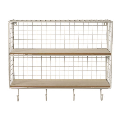 Wandrek wire met haken – beige – 40x32x14 cm