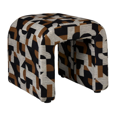 Poef grafisch – zwart/beige – 37x37x36 cm