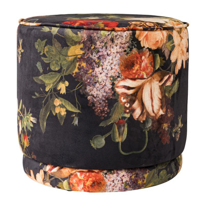 Poef met bloemen – ⌀40×37 cm