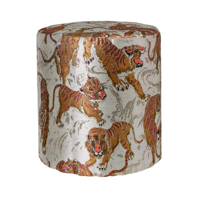 Poef tijger metallic – grijs – ø40×45 cm