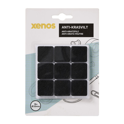 Anti-kras viltjes vierkant 2.5×2.5 cm – zwart – set van 18