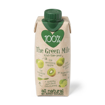 100% juice Greenmile – kiwi/limoen/peer – 330 ml